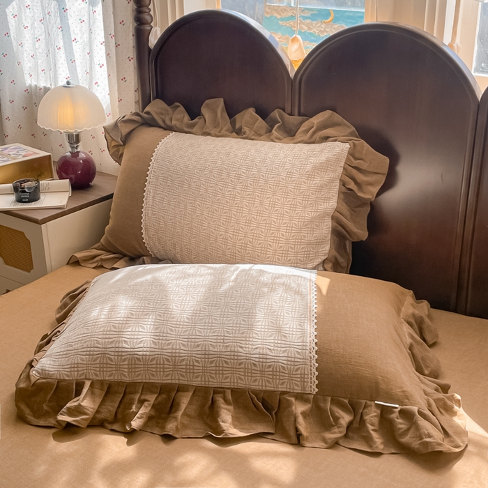 91家纺网 家纺一手货源 找家纺 梵克保罗 2026新款棉麻法式花边四件套 欧若拉