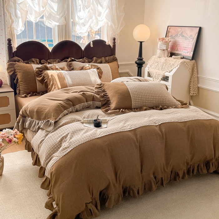 91家纺网 家纺一手货源 找家纺 梵克保罗 2026新款棉麻法式花边四件套 星芒