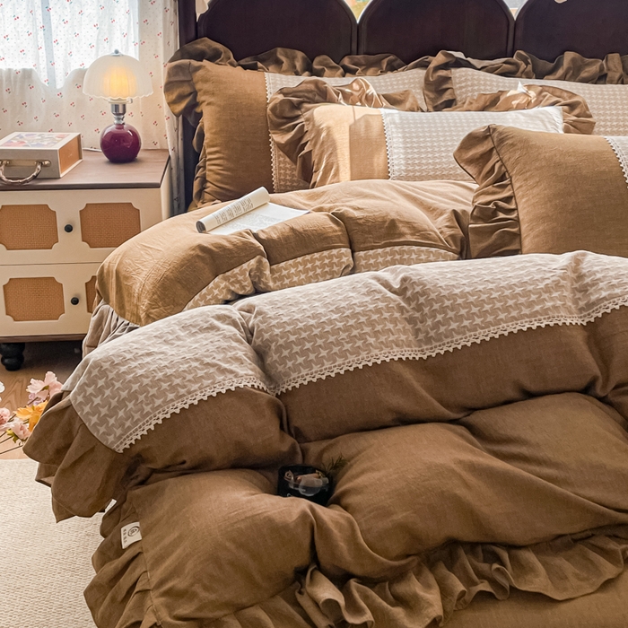 91家纺网 家纺一手货源 找家纺 梵克保罗 2026新款棉麻法式花边四件套 星芒