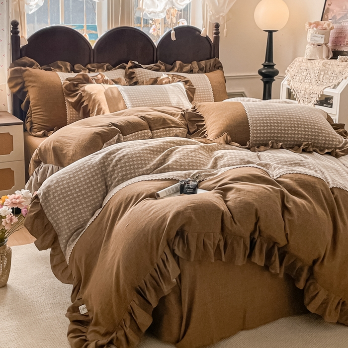 91家纺网 家纺一手货源 找家纺 梵克保罗 2026新款棉麻法式花边四件套 星芒