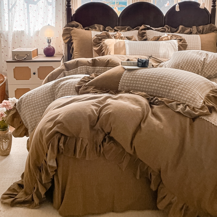 91家纺网 家纺一手货源 找家纺 梵克保罗 2026新款棉麻法式花边四件套 星芒