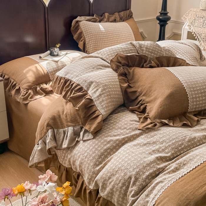 91家纺网 家纺一手货源 找家纺 梵克保罗 2026新款棉麻法式花边四件套 星芒