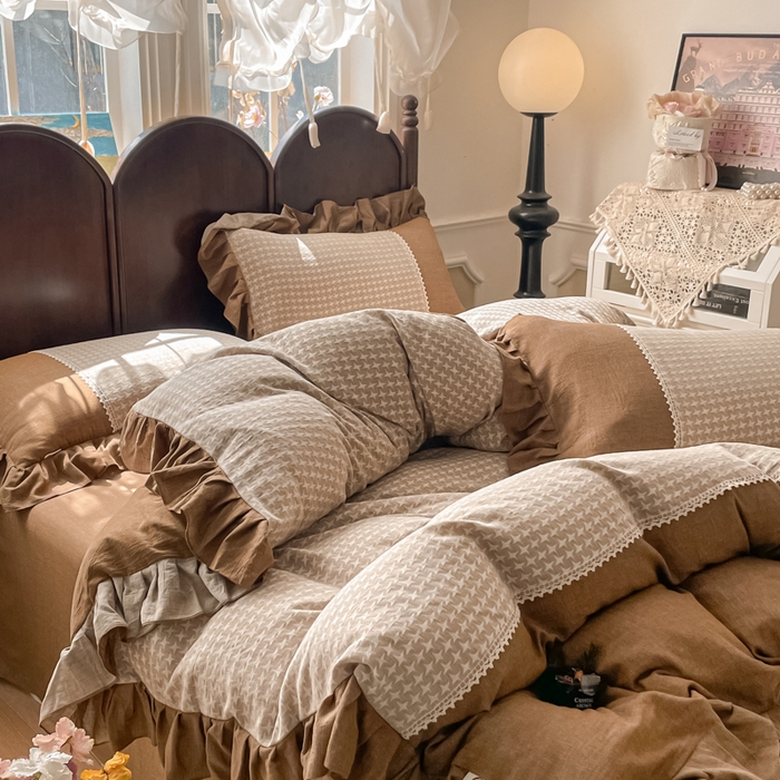 91家纺网 家纺一手货源 找家纺 梵克保罗 2026新款棉麻法式花边四件套 星芒