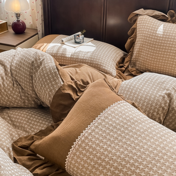 91家纺网 家纺一手货源 找家纺 梵克保罗 2026新款棉麻法式花边四件套 星芒