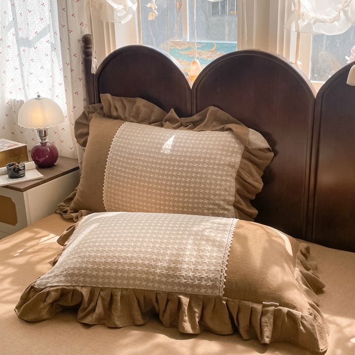 91家纺网 家纺一手货源 找家纺 梵克保罗 2026新款棉麻法式花边四件套 星芒