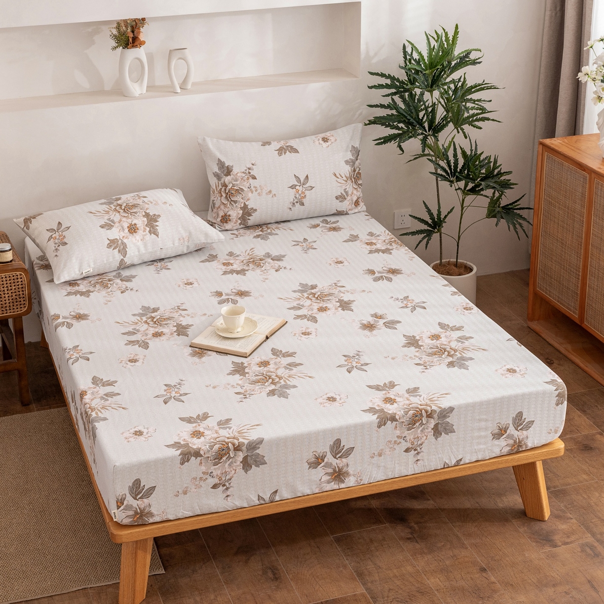 91家纺网 家纺一手货源 找家纺 首爱家纺 2026春夏新款亚麻老粗布床笠 床笠单件 晚棠