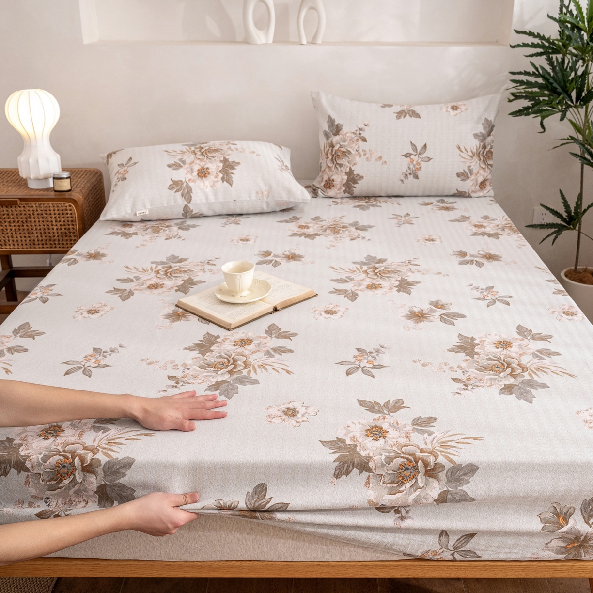 91家纺网 家纺一手货源 找家纺 首爱家纺 2026春夏新款亚麻老粗布床笠 床笠单件 晚棠