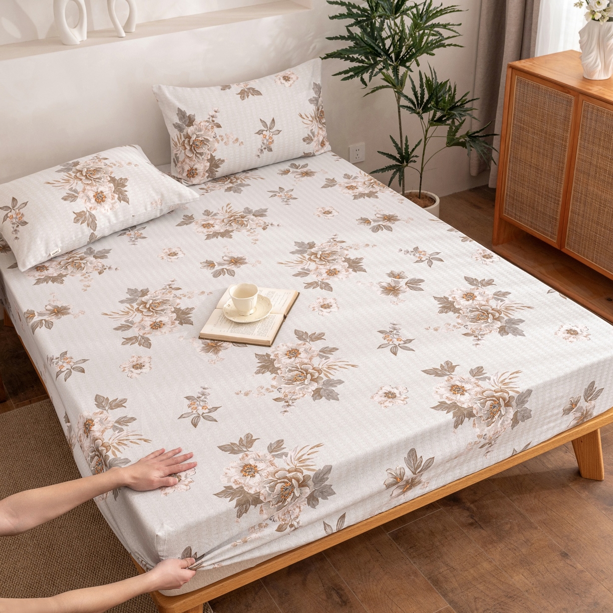 91家纺网 家纺一手货源 找家纺 首爱家纺 2026春夏新款亚麻老粗布床笠 床笠单件 晚棠