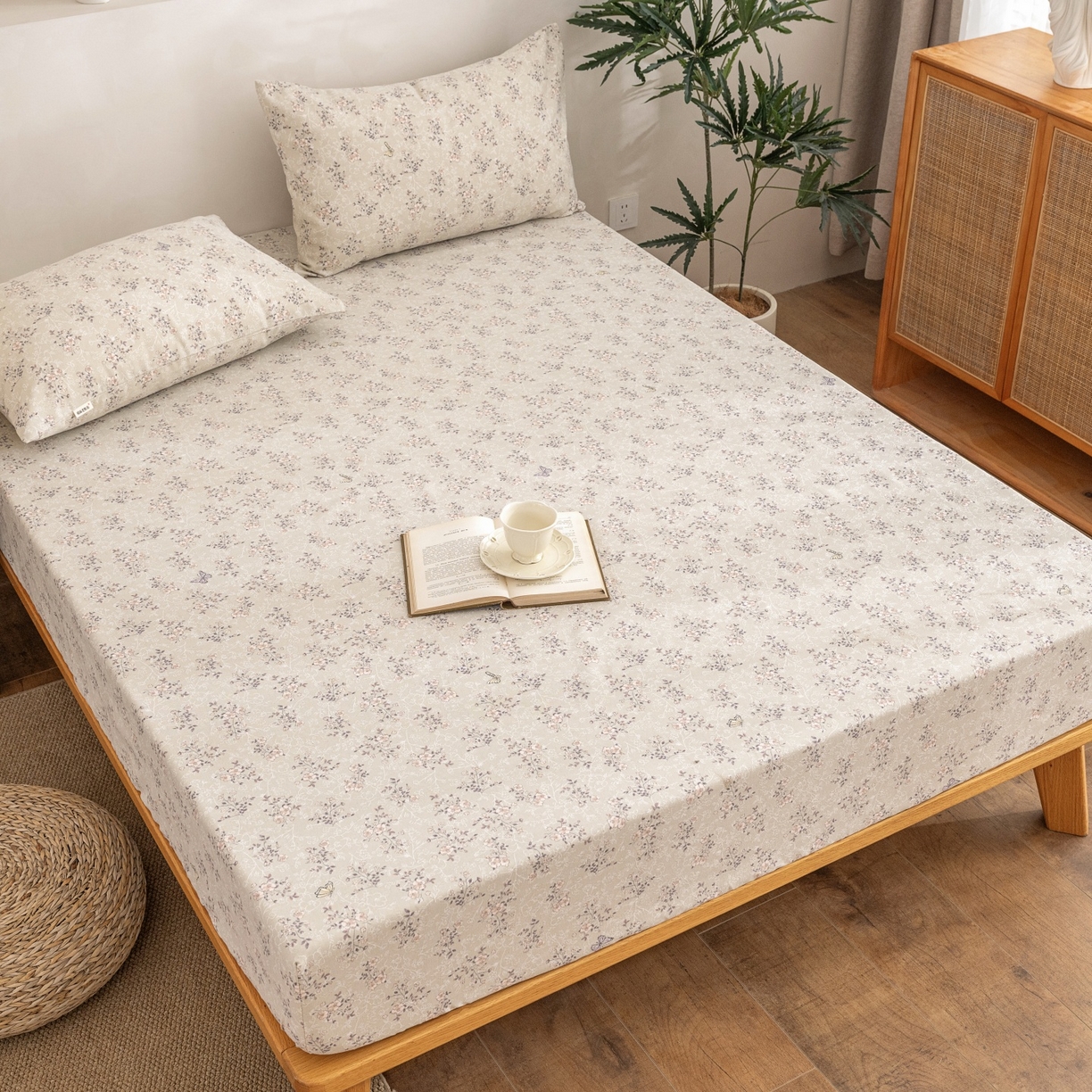 91家纺网 家纺一手货源 找家纺 首爱家纺 2026春夏新款亚麻老粗布床笠 床笠单件 雾花