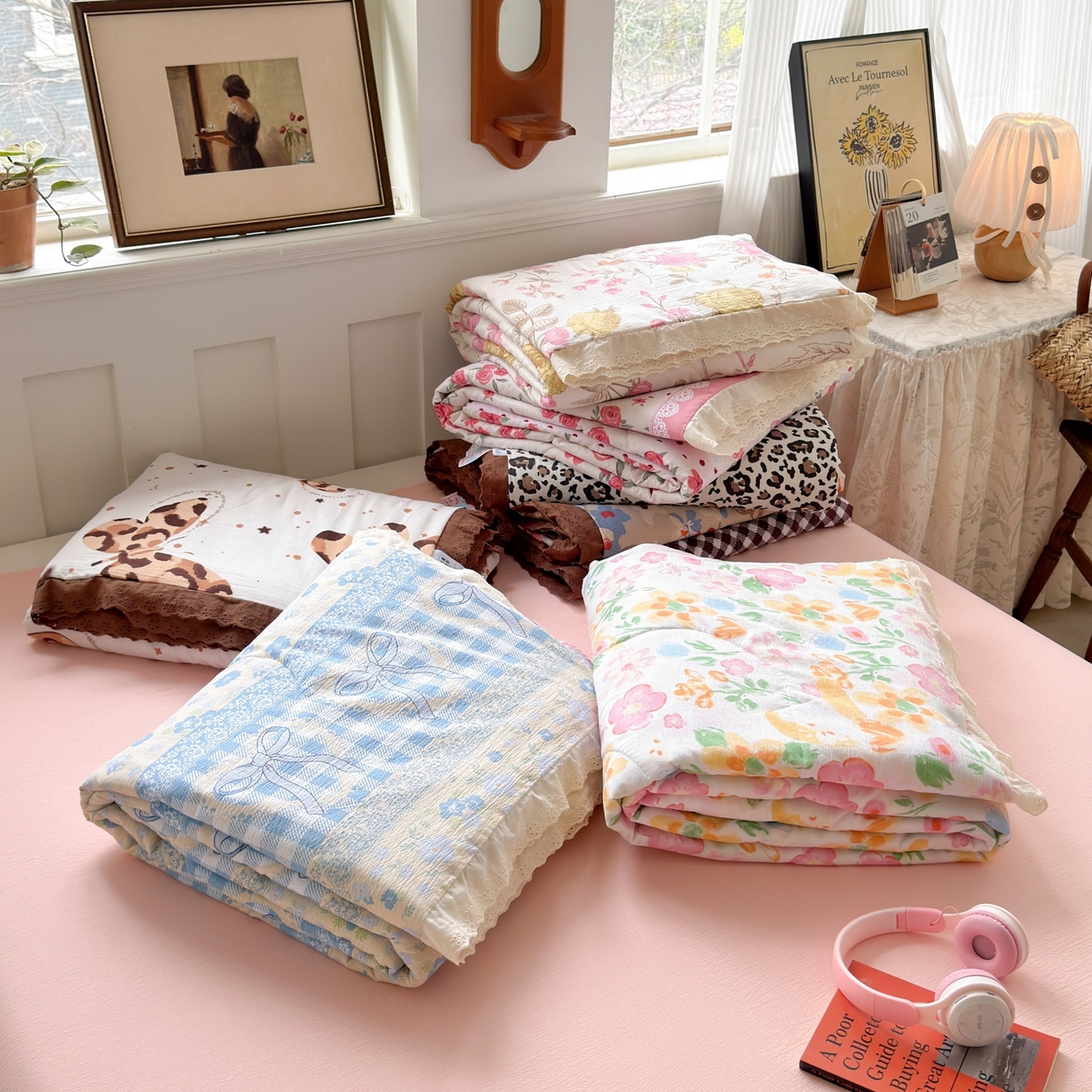 91家纺网 家纺一手货源 找家纺 （总）花伞家居 2026新款全棉花边皱皱双层纱夏被夏凉被空调被四件套