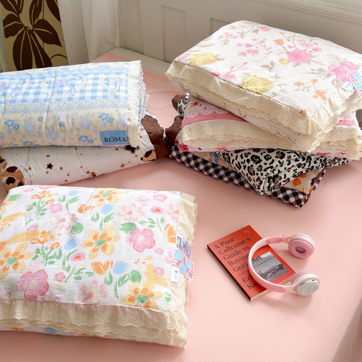 91家纺网 家纺一手货源 找家纺 （总）花伞家居 2026新款全棉花边皱皱双层纱夏被夏凉被空调被四件套