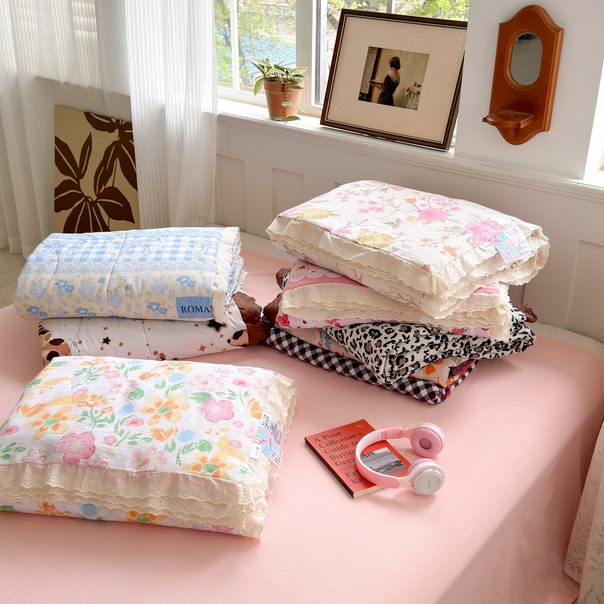 91家纺网 家纺一手货源 找家纺 （总）花伞家居 2026新款全棉花边皱皱双层纱夏被夏凉被空调被四件套