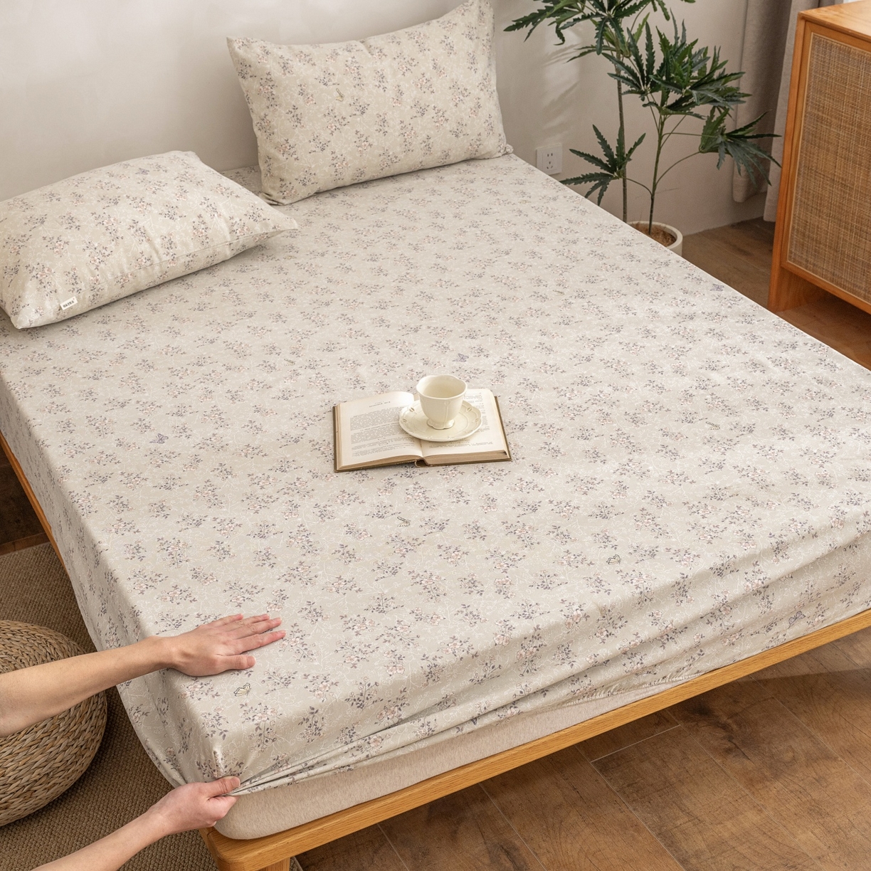 91家纺网 家纺一手货源 找家纺 首爱家纺 2026春夏新款亚麻老粗布床笠 床笠单件 雾花