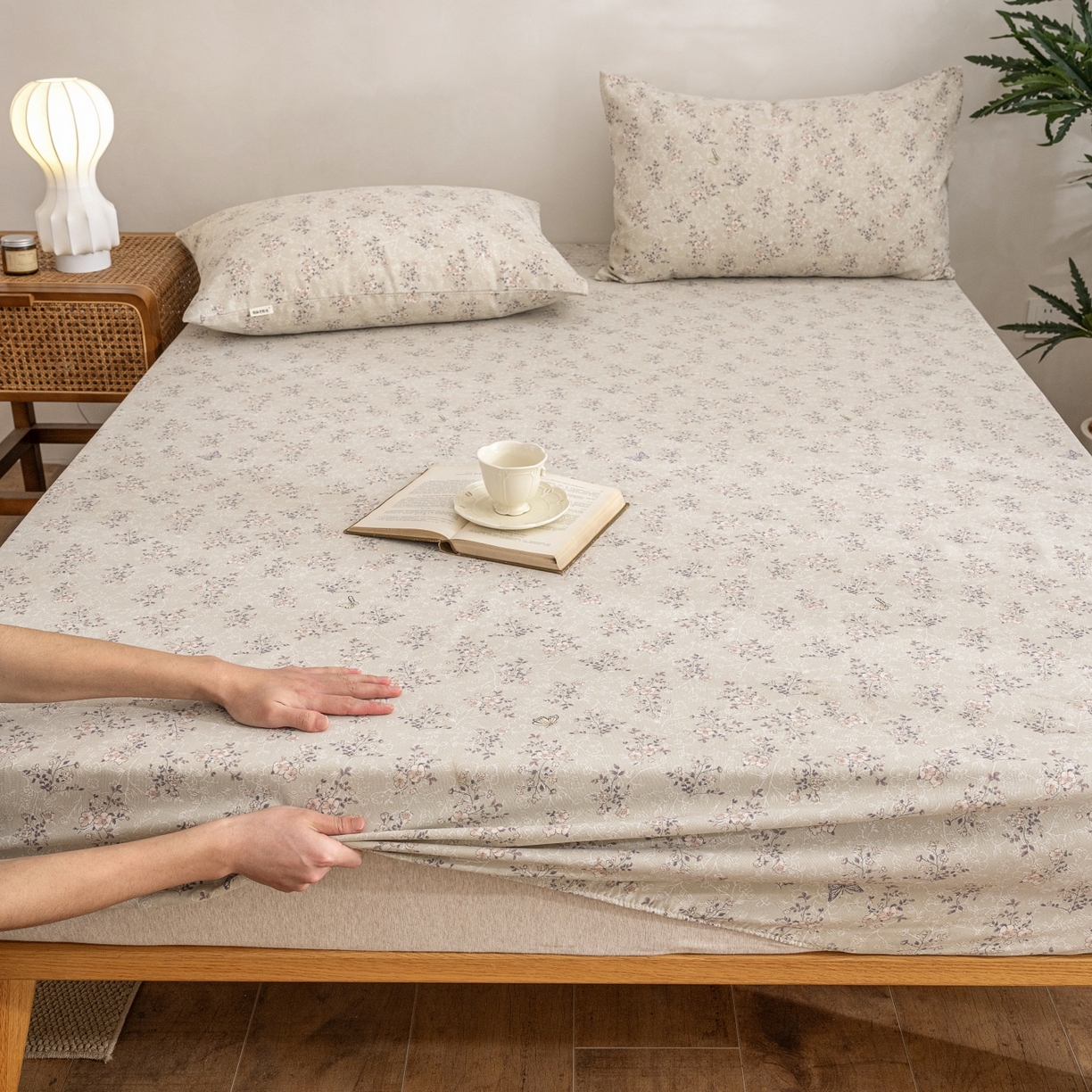 91家纺网 家纺一手货源 找家纺 首爱家纺 2026春夏新款亚麻老粗布床笠 床笠单件 雾花