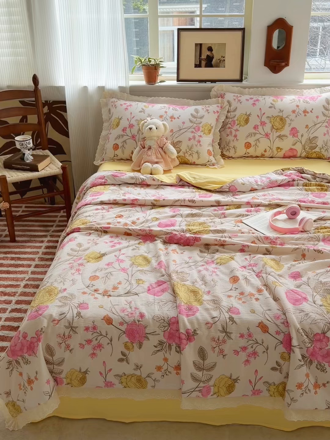 91家纺网 家纺一手货源 找家纺 花伞家居 2026新款全棉花边皱皱双层纱夏被夏凉被空调被四件套 夏被-繁花