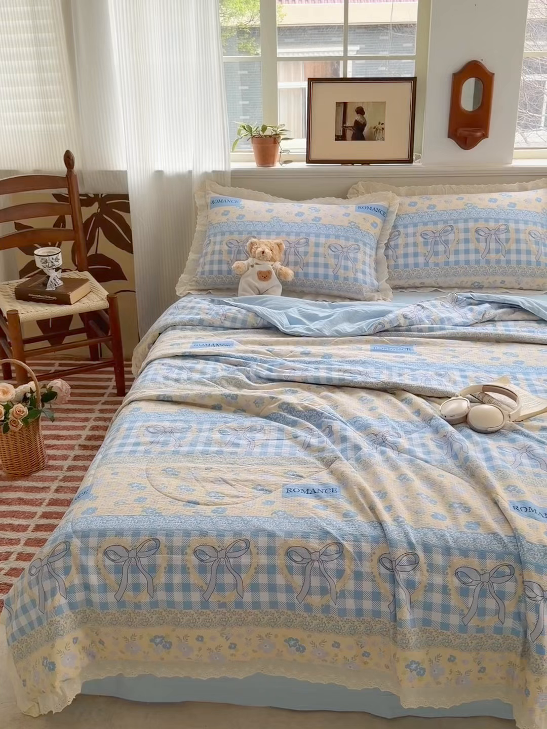 91家纺网 家纺一手货源 找家纺 花伞家居 2026新款全棉花边皱皱双层纱夏被夏凉被空调被四件套 夏被-爱洛