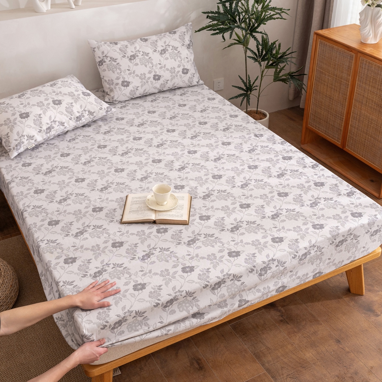 91家纺网 家纺一手货源 找家纺 首爱家纺 2026春夏新款亚麻老粗布床笠 床笠单件 雾蔷