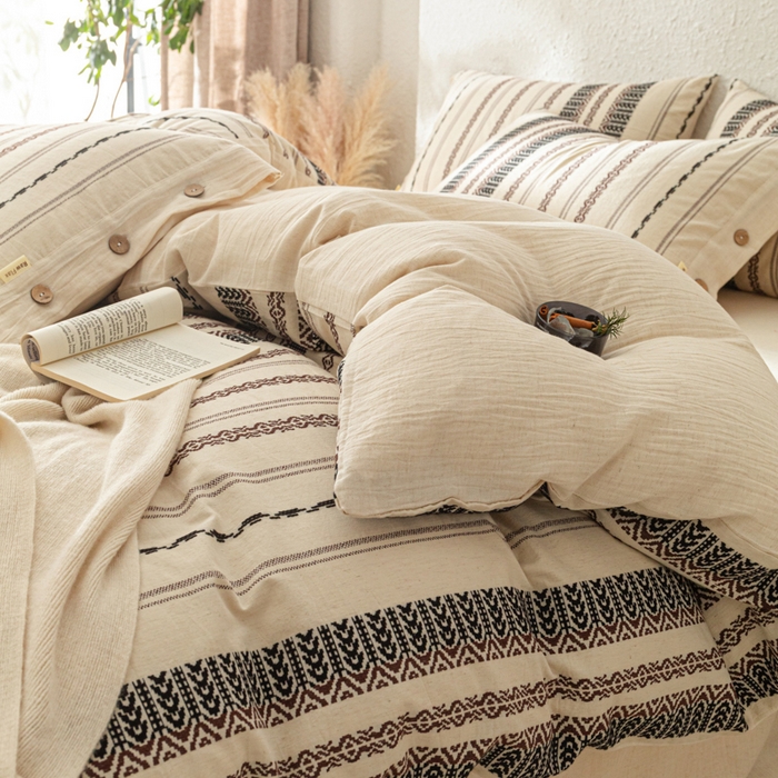 91家纺网 家纺一手货源 找家纺 梵克保罗 2026新款A类亲肤棉麻提花四件套 旷野棕条