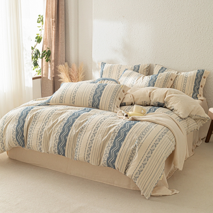 梵克保罗 2026新款A类亲肤棉麻提花四件套 波西米亚蓝调