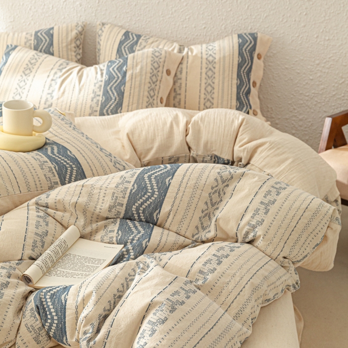 91家纺网 家纺一手货源 找家纺 梵克保罗 2026新款A类亲肤棉麻提花四件套 波西米亚蓝调