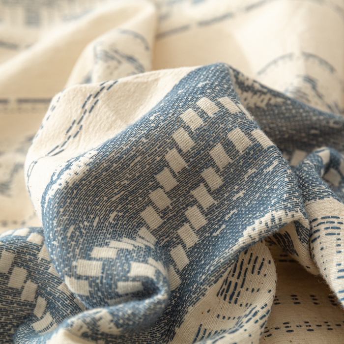 91家纺网 家纺一手货源 找家纺 梵克保罗 2026新款A类亲肤棉麻提花四件套 波西米亚蓝调