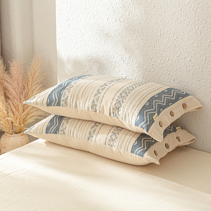 91家纺网 家纺一手货源 找家纺 梵克保罗 2026新款A类亲肤棉麻提花四件套 波西米亚蓝调