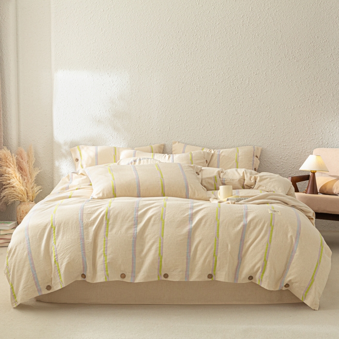 91家纺网 家纺一手货源 找家纺 梵克保罗 2026新款A类亲肤棉麻提花四件套 晴日彩絮