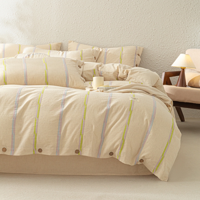 91家纺网 家纺一手货源 找家纺 梵克保罗 2026新款A类亲肤棉麻提花四件套 晴日彩絮