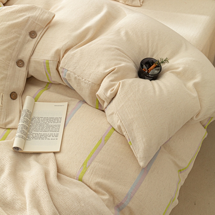 91家纺网 家纺一手货源 找家纺 梵克保罗 2026新款A类亲肤棉麻提花四件套 晴日彩絮