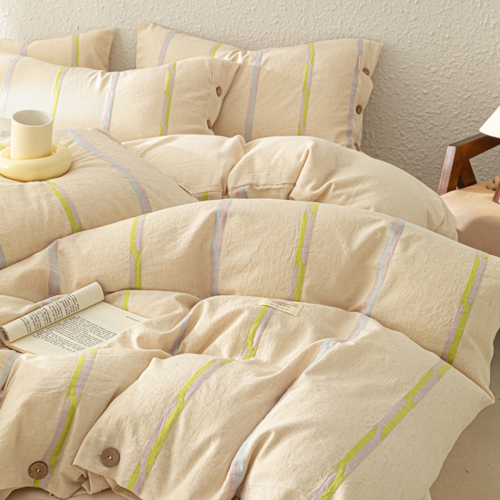 91家纺网 家纺一手货源 找家纺 梵克保罗 2026新款A类亲肤棉麻提花四件套 晴日彩絮