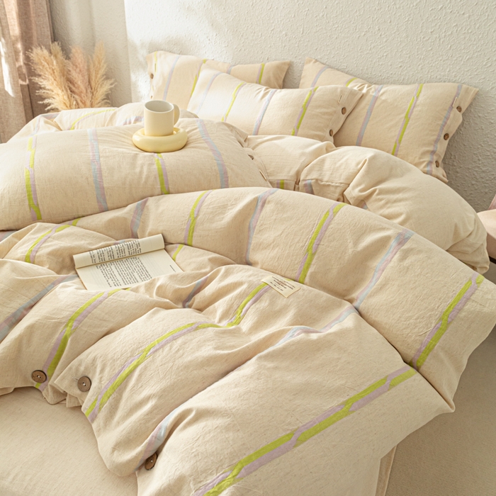 91家纺网 家纺一手货源 找家纺 梵克保罗 2026新款A类亲肤棉麻提花四件套 晴日彩絮