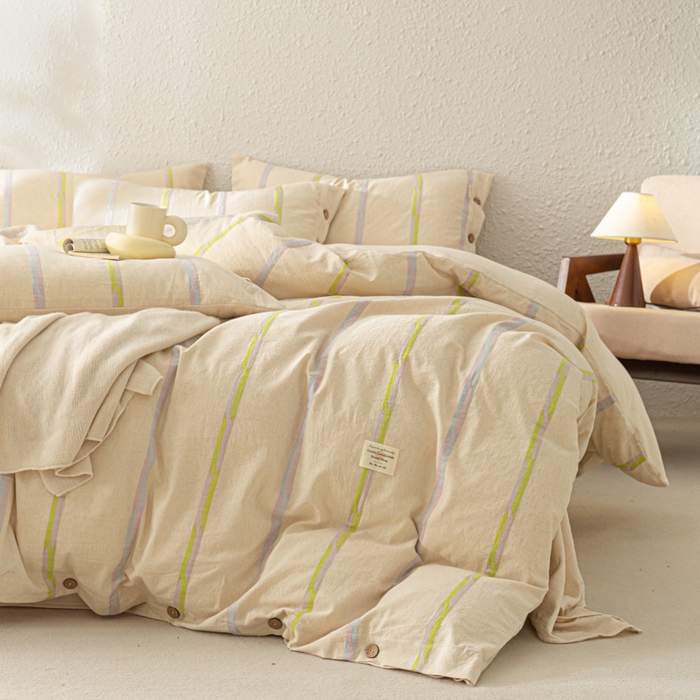 91家纺网 家纺一手货源 找家纺 梵克保罗 2026新款A类亲肤棉麻提花四件套 晴日彩絮