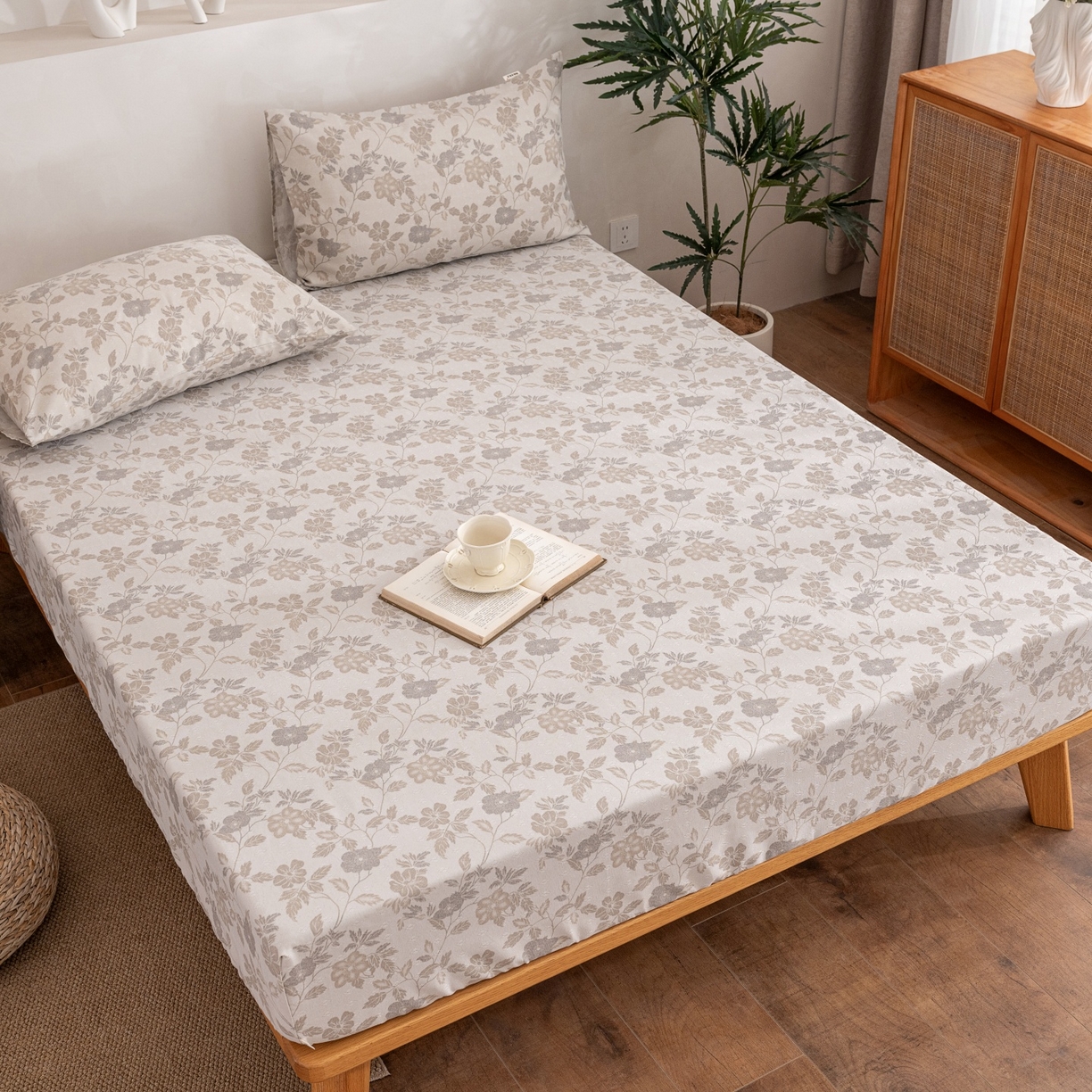 91家纺网 家纺一手货源 找家纺 首爱家纺 2026春夏新款亚麻老粗布床笠 床笠单件 杏薇