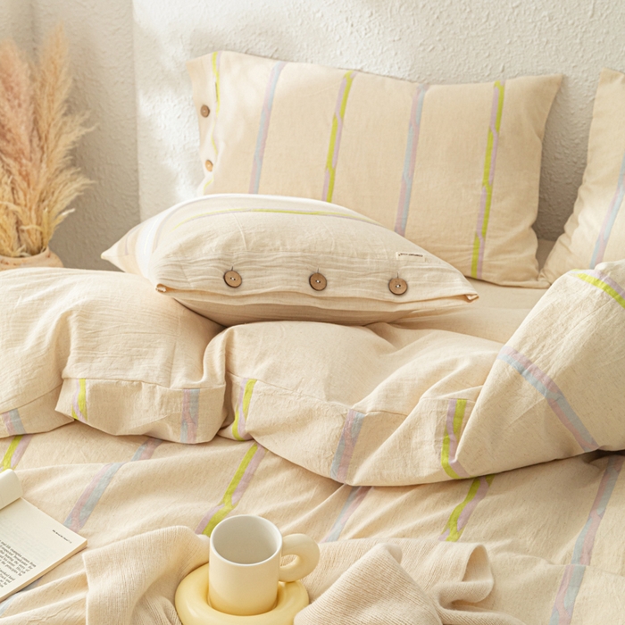 91家纺网 家纺一手货源 找家纺 梵克保罗 2026新款A类亲肤棉麻提花四件套 晴日彩絮