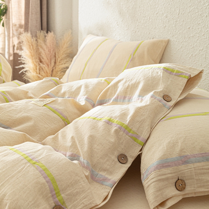 91家纺网 家纺一手货源 找家纺 梵克保罗 2026新款A类亲肤棉麻提花四件套 晴日彩絮