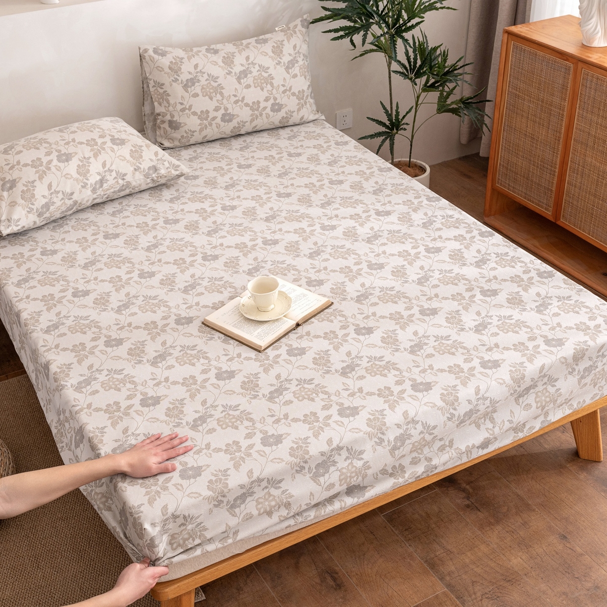 91家纺网 家纺一手货源 找家纺 首爱家纺 2026春夏新款亚麻老粗布床笠 床笠单件 杏薇