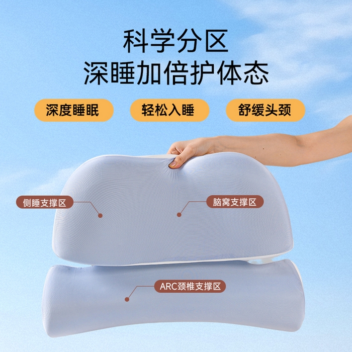 91家纺网 家纺一手货源 找家纺 优芯选 2026新款零压助眠深睡牵引枕二合一组合款记忆棉枕枕头枕芯 蓝色 