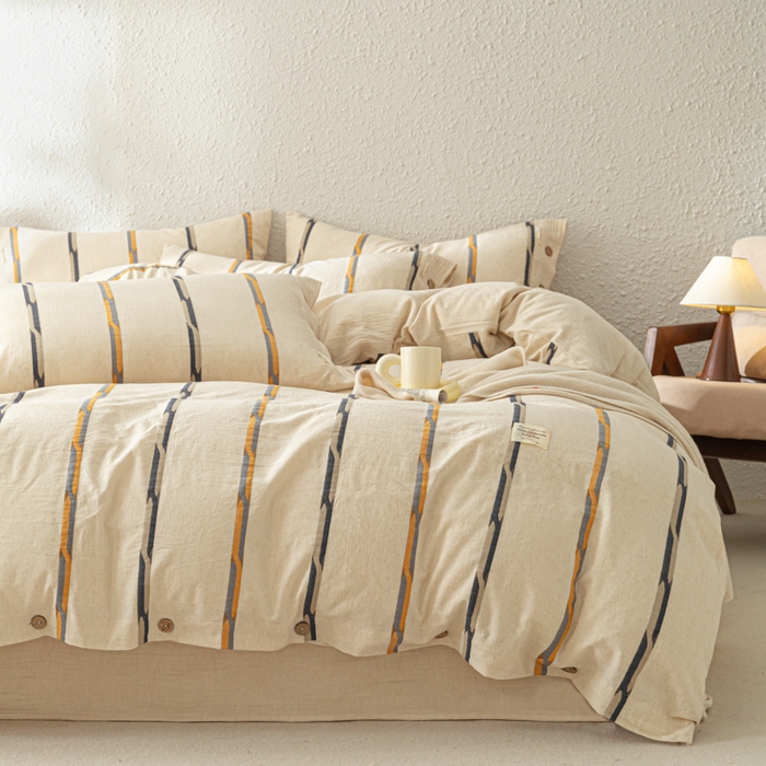 91家纺网 家纺一手货源 找家纺 梵克保罗 2026新款A类亲肤棉麻提花四件套 拾光双纹