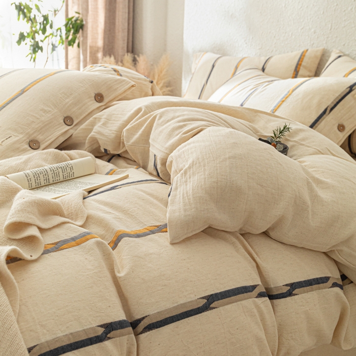 91家纺网 家纺一手货源 找家纺 梵克保罗 2026新款A类亲肤棉麻提花四件套 拾光双纹