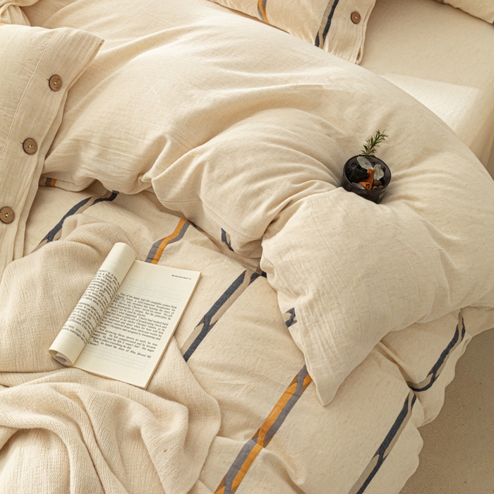 91家纺网 家纺一手货源 找家纺 梵克保罗 2026新款A类亲肤棉麻提花四件套 拾光双纹