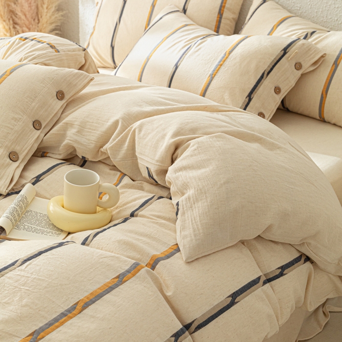 91家纺网 家纺一手货源 找家纺 梵克保罗 2026新款A类亲肤棉麻提花四件套 拾光双纹