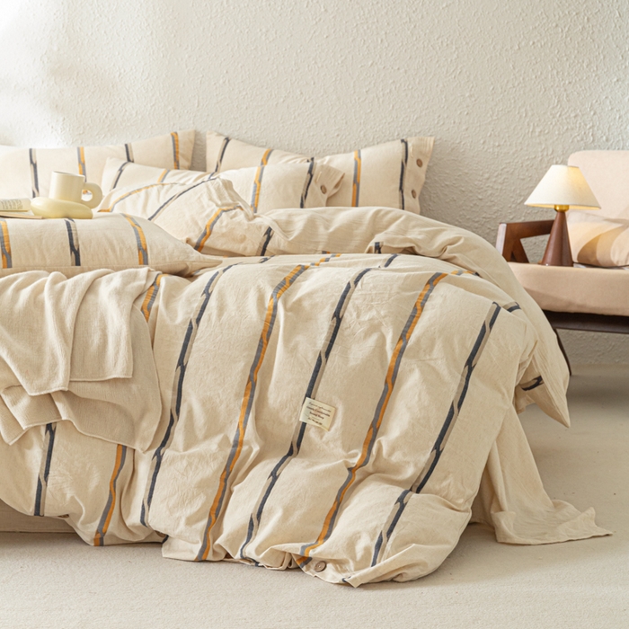 91家纺网 家纺一手货源 找家纺 梵克保罗 2026新款A类亲肤棉麻提花四件套 拾光双纹