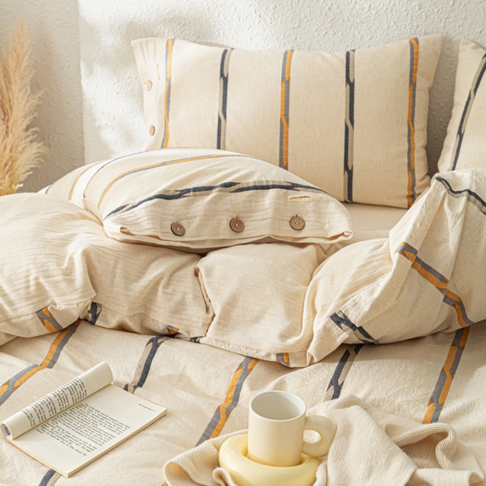 91家纺网 家纺一手货源 找家纺 梵克保罗 2026新款A类亲肤棉麻提花四件套 拾光双纹