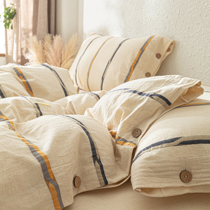 91家纺网 家纺一手货源 找家纺 梵克保罗 2026新款A类亲肤棉麻提花四件套 拾光双纹