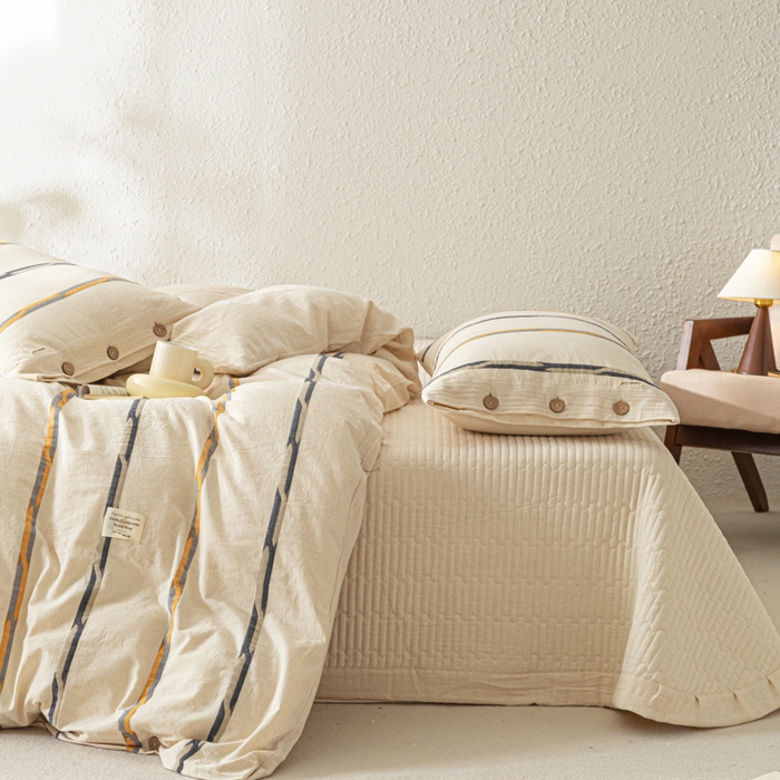 91家纺网 家纺一手货源 找家纺 梵克保罗 2026新款A类亲肤棉麻提花四件套 拾光双纹