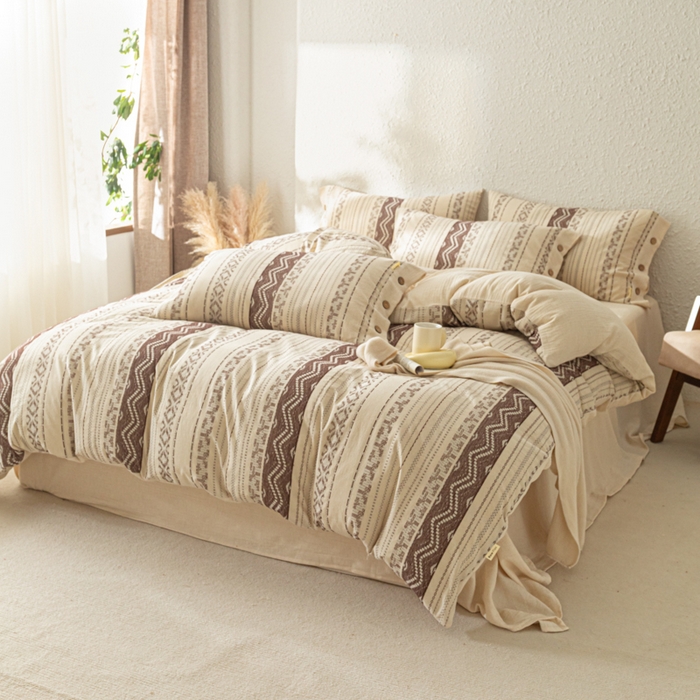 梵克保罗 2026新款A类亲肤棉麻提花四件套 棕屿织纹