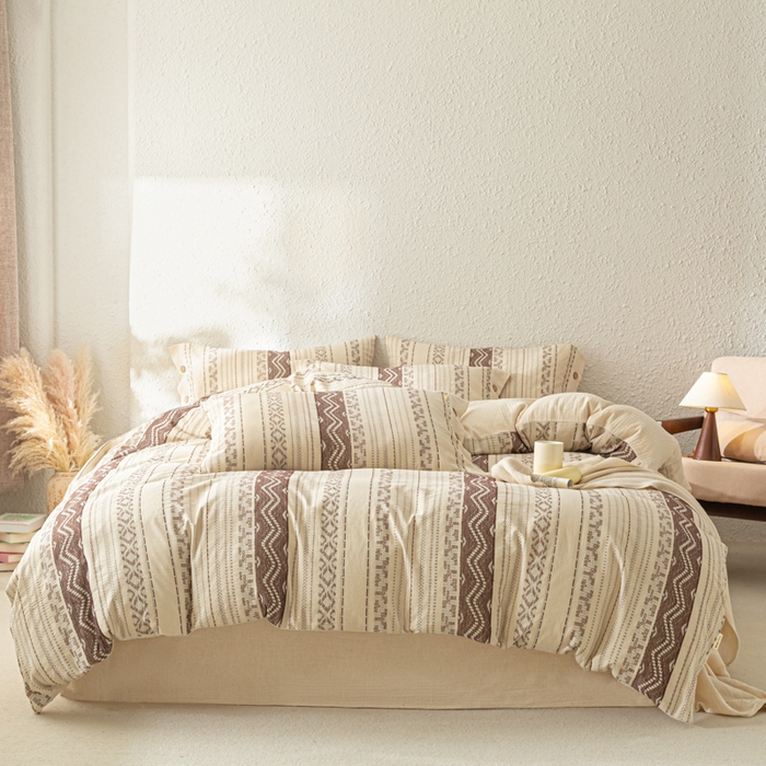 91家纺网 家纺一手货源 找家纺 梵克保罗 2026新款A类亲肤棉麻提花四件套 棕屿织纹