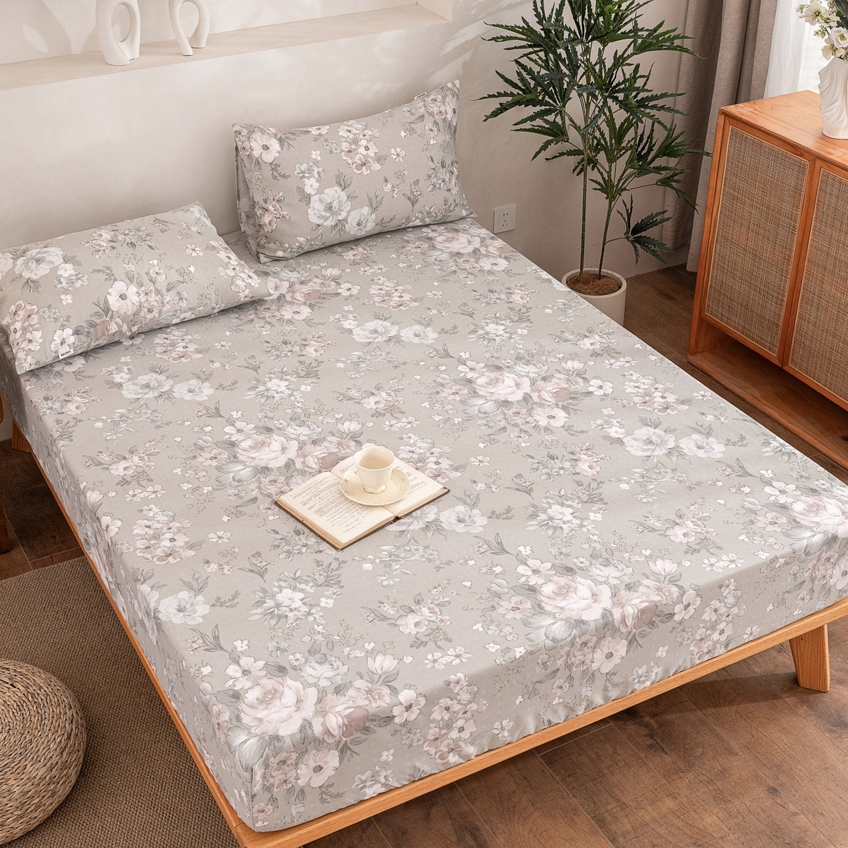 91家纺网 家纺一手货源 找家纺 首爱家纺 2026春夏新款亚麻老粗布床笠 床笠单件 烟茵