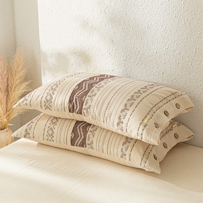 91家纺网 家纺一手货源 找家纺 梵克保罗 2026新款A类亲肤棉麻提花四件套 棕屿织纹