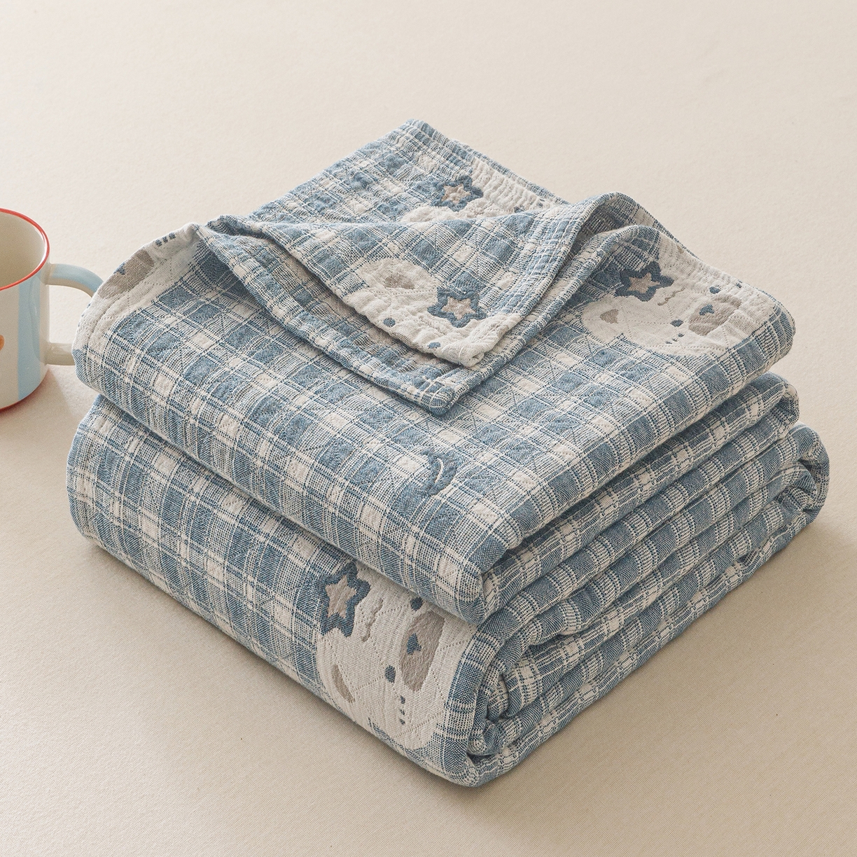 91家纺网 家纺一手货源 找家纺 （总）悦然毛巾被 2026新款全棉纯棉三层纱布夏被毛巾被盖毯休闲色织提花卡通